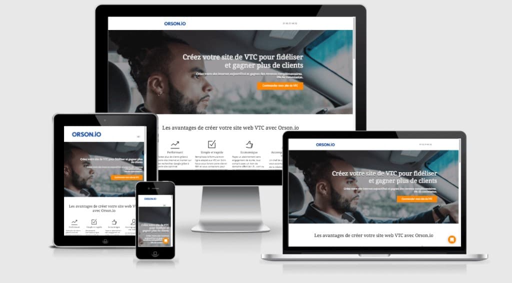 Exemple de site vitrine responsive — multi-écrans desktop, tablette et mobile